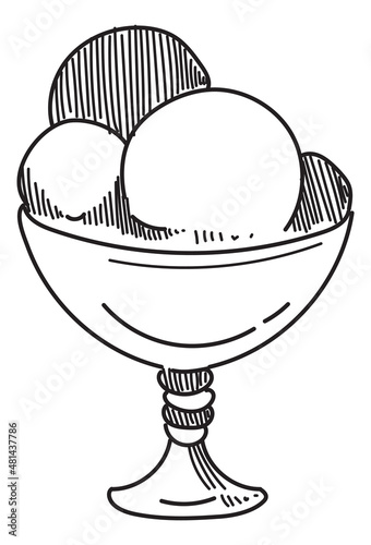 Ice cream scoops in sundae glass. Sweet frozen dessert