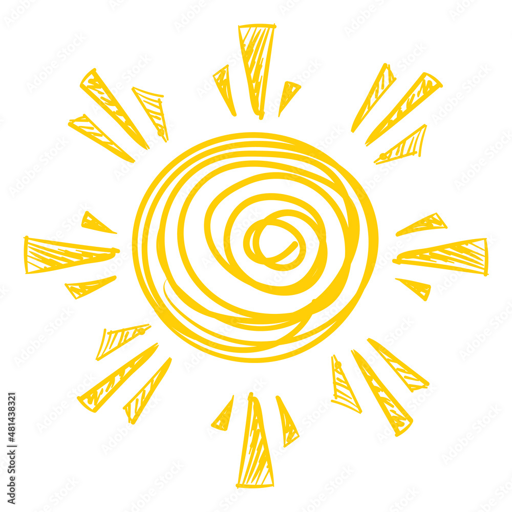 Cute sun in child style. Yellow pencil drawing Cute sun in child style. Yellow pencil drawing
