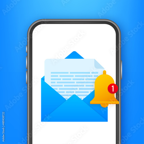 Enable reminder notification on smartphone screen. Email notification. Message alert. Vector stock illustration.
