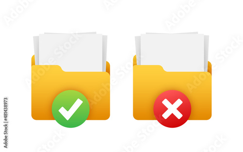 Illustration with folder yes no. Checkmark icon. Documents icon. Vector illustration.