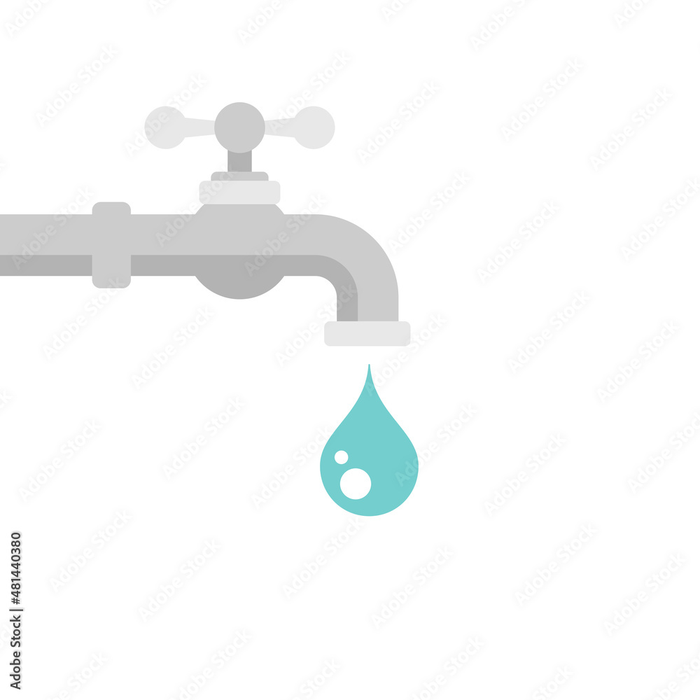 water tap with classic old valve and drop or droplet. black icon isolated on white.