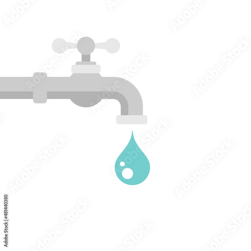 water tap with classic old valve and drop or droplet. black icon isolated on white.