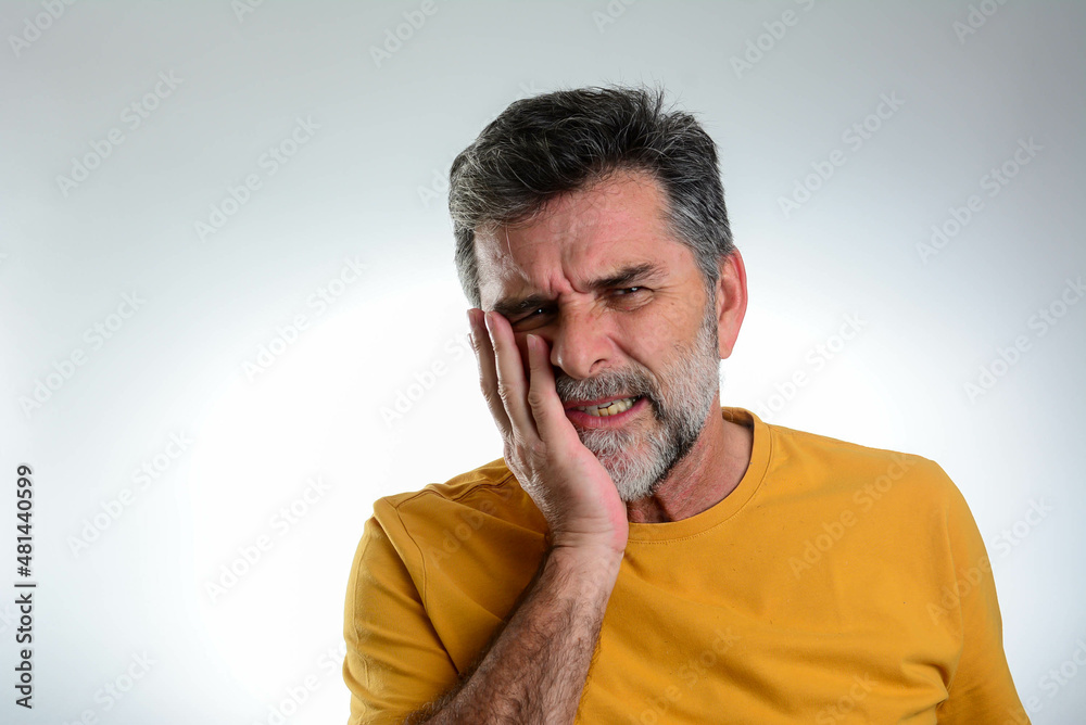 Fototapeta premium Toothache, medicine, health care concept, Teeth Problem, mature man suffering from tooth pain, caries