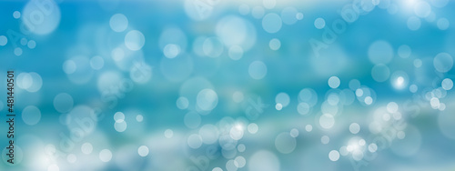 Abstract blue background wide banner, blurred sea bokeh concept