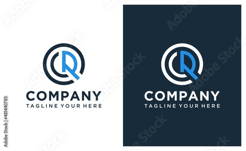 circle and Minimalist Letter CR RC Logo Design, Editable in Vector Format. on a black and white background.