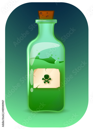 bottle with poison on green background
