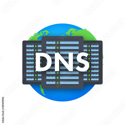 DNS Domain Name System Server. Global communication network concept. Web search concept. Vector illustration.