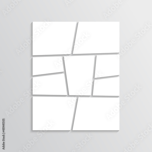 Moodboard layout. Photo collage template. Mood board grid. Mosaic pictures frame. Album brandboard. Retro gallery banner. Portfolio images isolated on gray background. Vector illustration