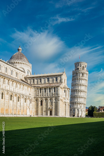 Piazza dei Miracoli - Pisa  Italy  January 2021  Cathedral medieval Roman Catholic Assumption of the Virgin Mary in Piazza dei Miracoli and Pisa leaning tower