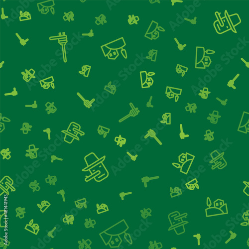 Set line Pasta spaghetti, Pinocchio and Village landscape on seamless pattern. Vector