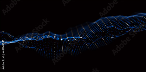 Abstract blue particle background. Flow wave with dot landscape. Digital data structure. Future mesh or sound grid. Pattern point visualization.