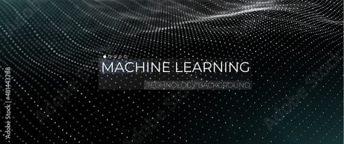 Machine learning concept. Abstract white particle background. Flow wave with dot landscape. Digital data structure. Future mesh or sound grid. Pattern point visualization.