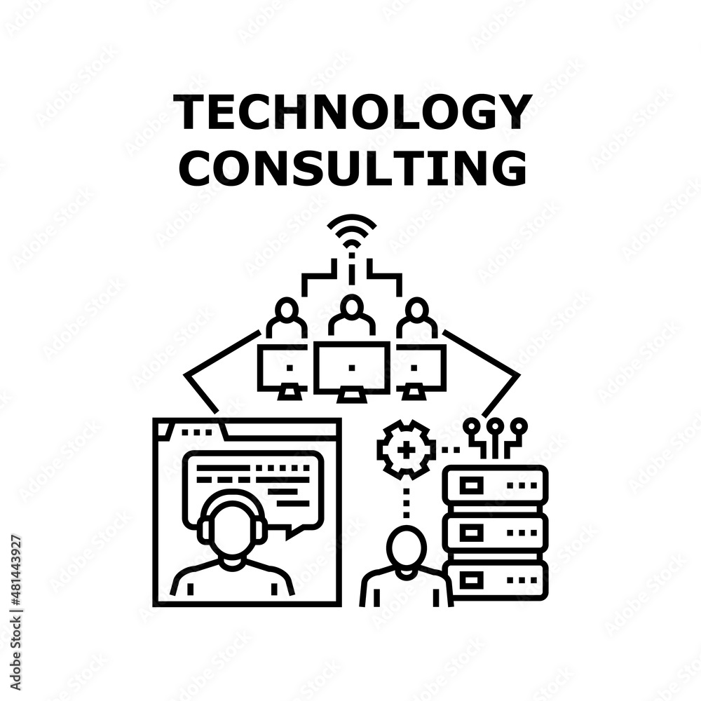 Technology consulting business service. counsulting design. information mobile. digital web social teamwork vector concept black illustration