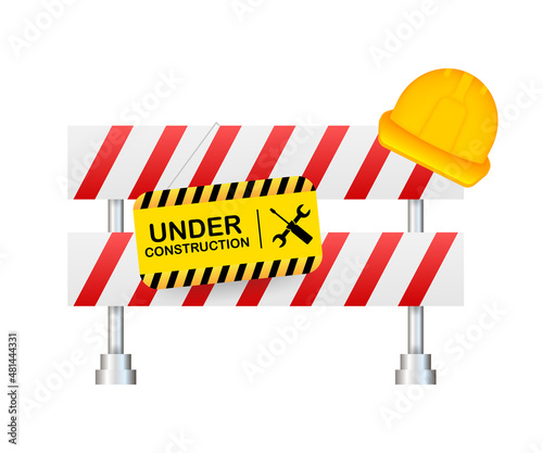 Under construction website page. Border stripe web. Vector stock illustration.