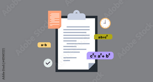 Mathematical examples solving and education concept flat vector illustration.