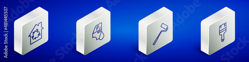 Set Isometric line Painting the house, Car painting, roller brush and icon. Vector