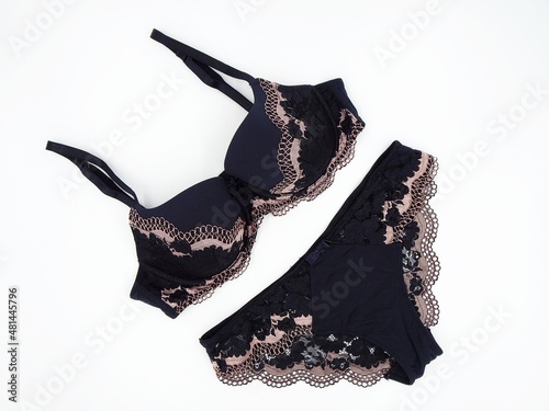 Black and pink women underwear, bra and pantie. Romantic lingerie for Valentine's day temptation.