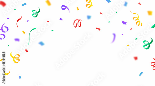 Colorful confetti and ribbon falling vector. Party confetti and Ribbon falling isolated on white background. Festival elements vector. Anniversary and birthday celebration element.