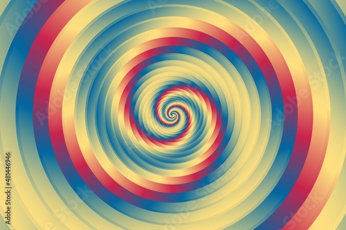 Abstract yellow and red  blue Spiral Or Swirl 3d style Fibonacci spiral background. Vector illustration.