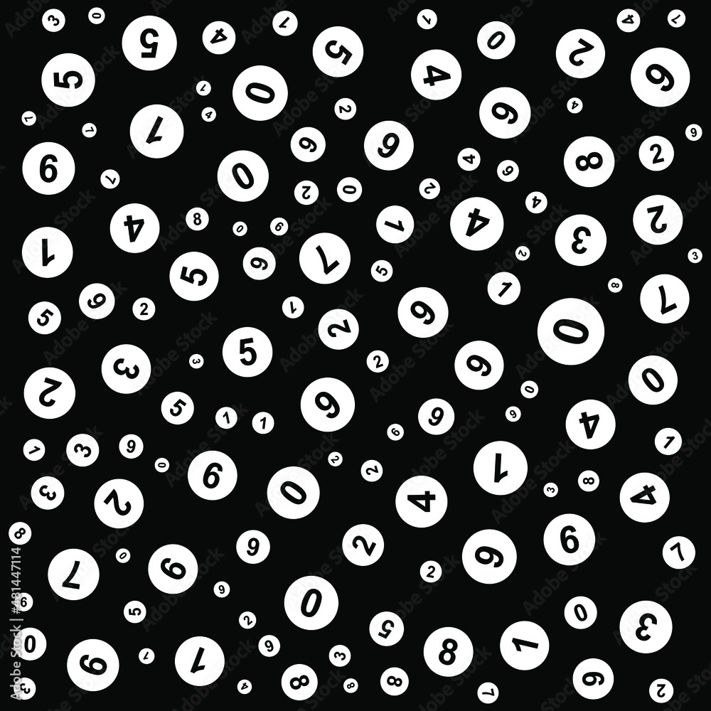 White number balls, random pattern on black background. Vector illustration. White number balls, random pattern on black background. Vector illustration.