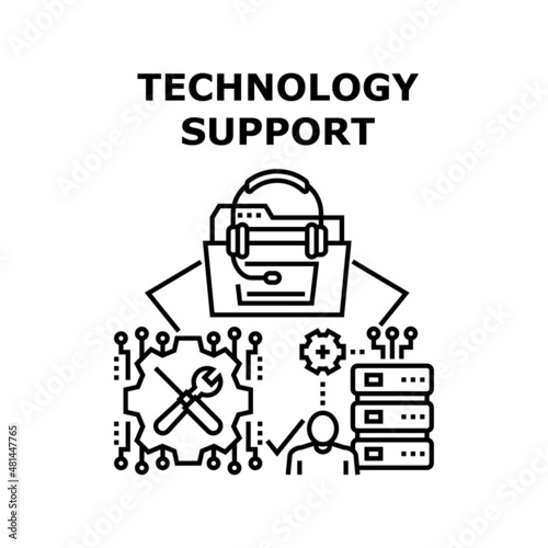 Technology support service. business computer. online network. data call. information web banner vector concept black illustration