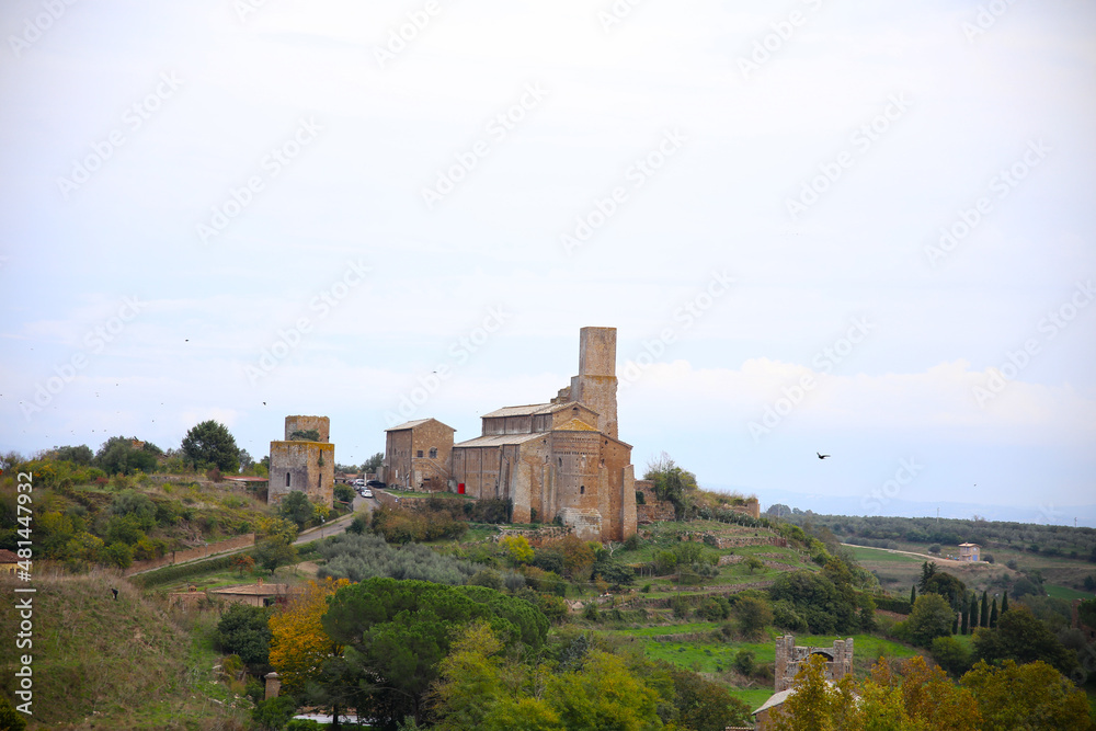 Panorama from the lookout with a good view of Chiesa di San Pietro (VIII sec., on the top of the hill), Tuscania, Tuscia, Lazio, Italy Panorama from the lookout with a good view of Chiesa di San Pietro (VIII sec., on the top of the hill), Tuscania, Tuscia, Lazio, Italy