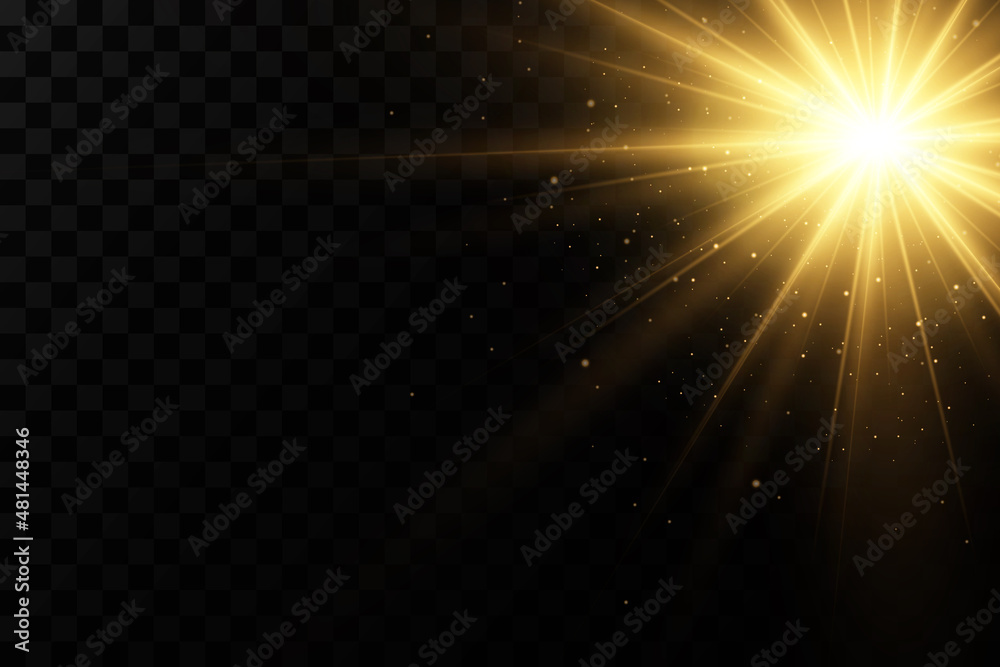 Gold stars, glow effect, glowing lights, sun.Vector.