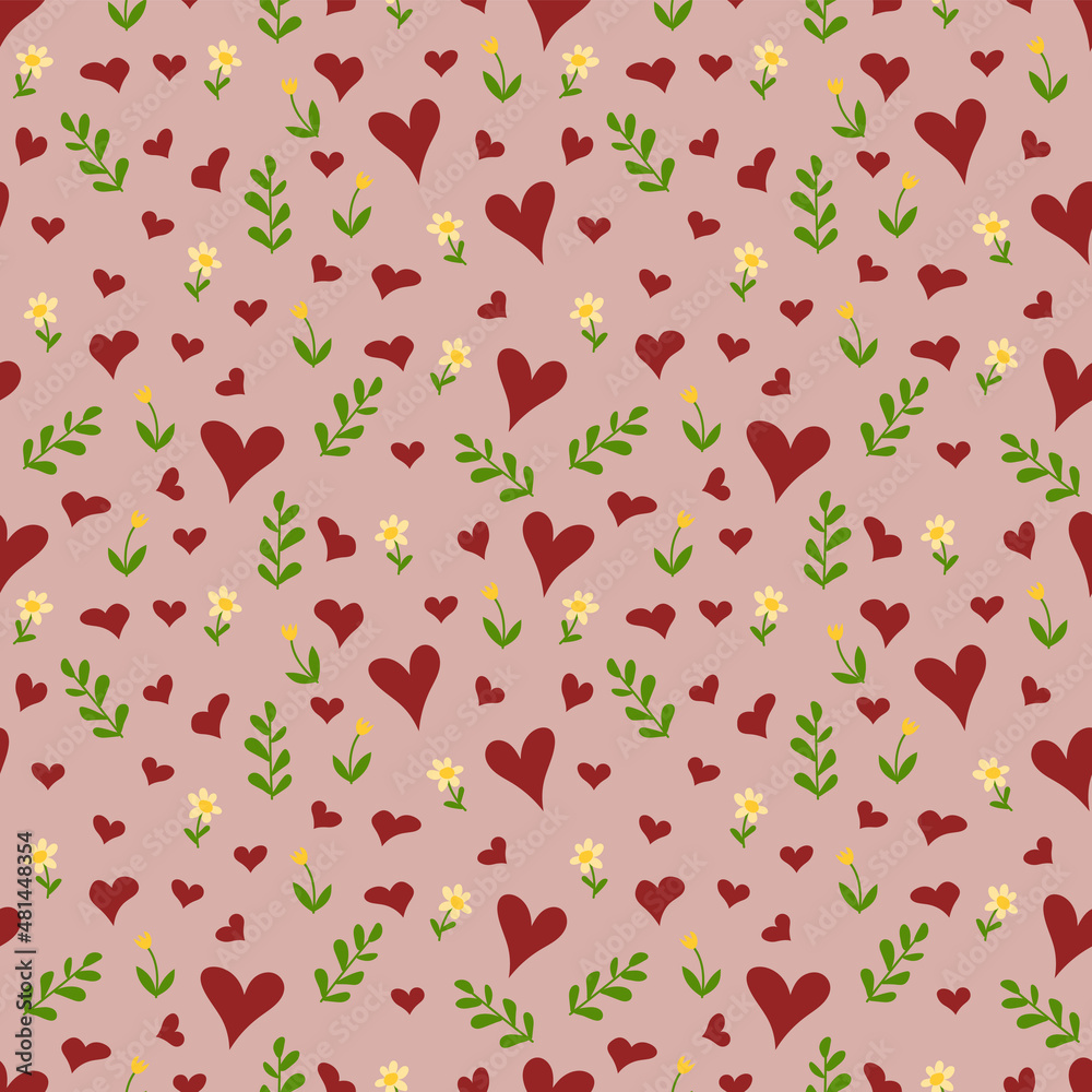 A set of seamless patterns for Valentine's Day measuring 1000 by 1000 pixels with hearts and flowers. A set of seamless patterns for Valentine's Day measuring 1000 by 1000 pixels with hearts and flowers.
