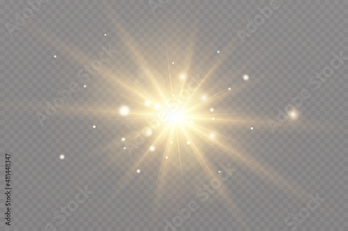 Gold stars, glow effect, glowing lights, sun.Vector.