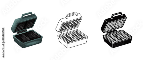 Vector illustration of a waffle iron for rectangular Belgian waffles. Flat and simple style, outline.