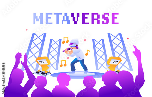 Music Festival Concert Performance and Party in Metaverse - Vector Art Concept