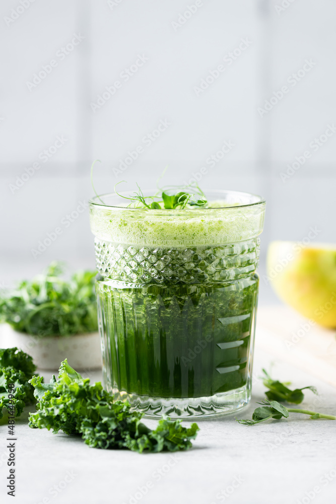 Detox Green Smoothie In Glass. Vegan Green Juice Detox Green Smoothie In Glass. Vegan Green Juice