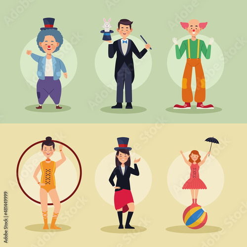 six circus show characters