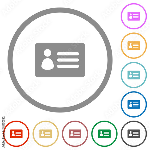 ID card solid flat icons with outlines