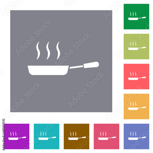 Steaming frying pan side view square flat icons