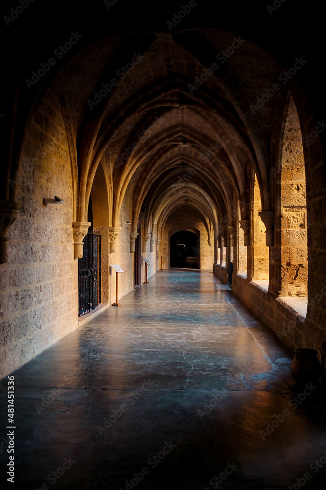 Pasillo dentro de un castillo medieval