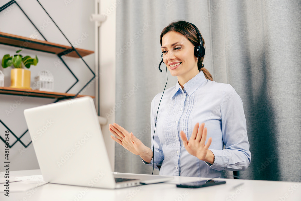 A female professor explaining to a students at online class and working from home. A female professor explaining to a students at online class and working from home.