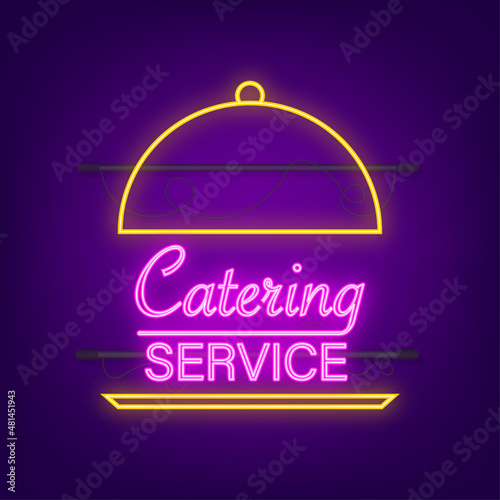 Neon illustration catering service on white background. Vector icon. Vector art.