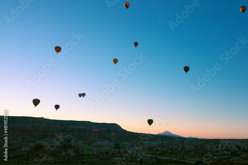 Travel to Turkey. Hot air balloons in the sky of Cappadocia