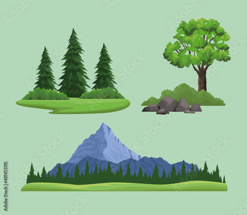 three wanderlust nature icons