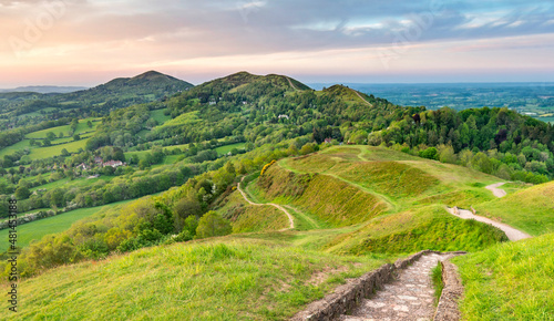 Stone steps and winding pathways running across Malvern Hills,Worcestershire,England,United Kingdom.