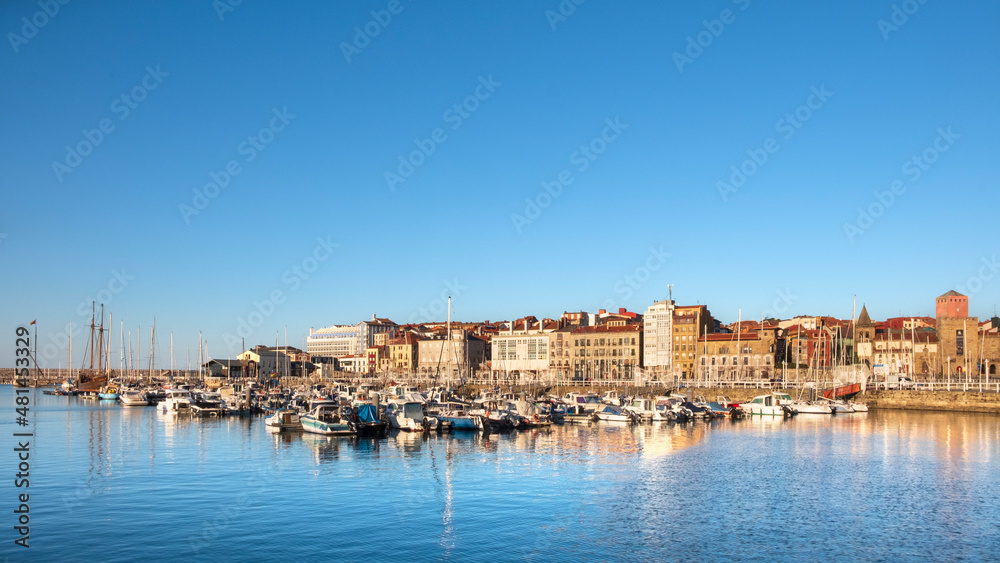 Gijón, Asturias, Spain, view from Gijón and marina from Poniente