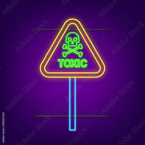 Neon green neon illustration on dark backdrop. Logo, label. Isolated vector illustration. Exclamation mark.
