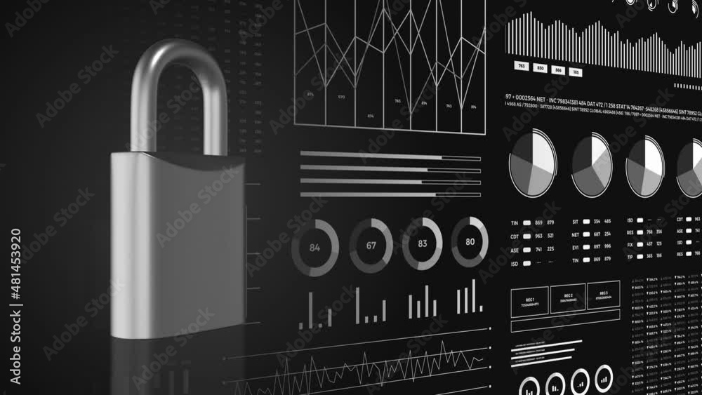 Data protection, digital security, animation with graph diagrams. Data protection, digital security, animation with graph diagrams.