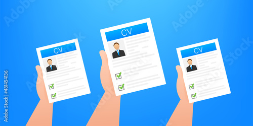 CV resume. Job interview concept. Writing a resume. Laptop with personal resume. Vector illustration.