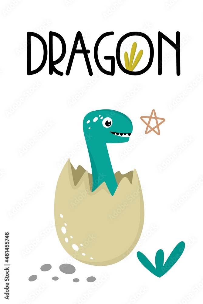 A postcard with a dragon with the inscription dragon in a hand-drawn cartoon style. For posters, postcards, cards. Vector illustration A postcard with a dragon with the inscription dragon in a hand-drawn cartoon style. For posters, postcards, cards. Vector illustration