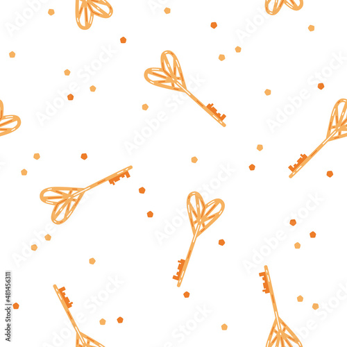 St. Valentine's Day seamless pattern with golden heart-shaped keys