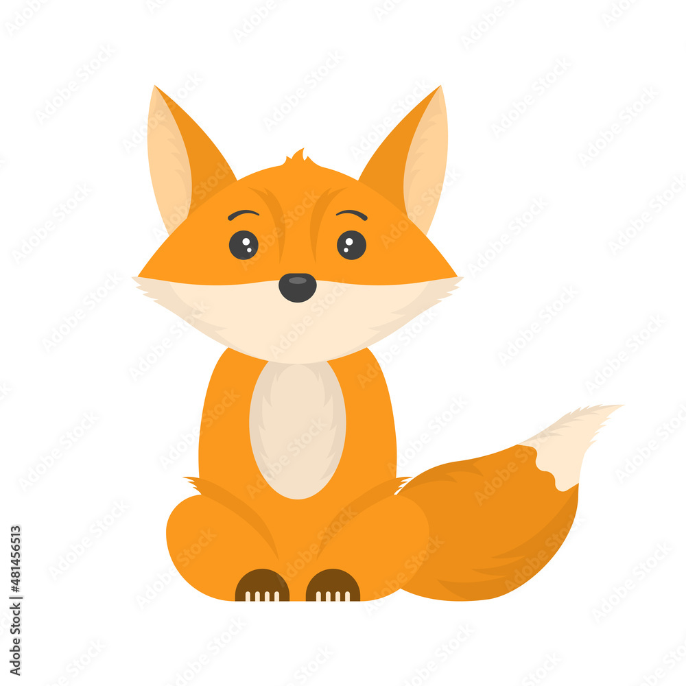 Fototapeta premium A cute image of a cartoon red fox. A simple illustration of a sitting animal. Isolated vector on pure white background.