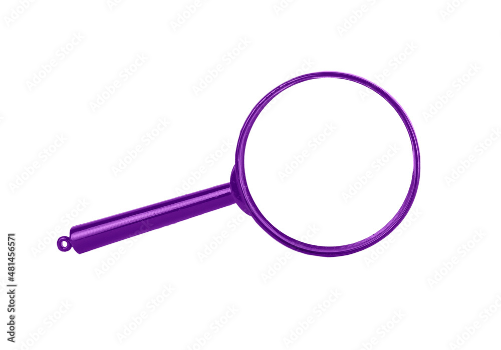 Violet purple colored magnifying lens isolated on white background. Magnification tool. Violet purple colored magnifying lens isolated on white background. Magnification tool.