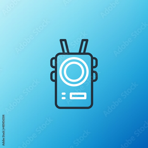 Line Police body camera icon isolated on blue background. Colorful outline concept. Vector